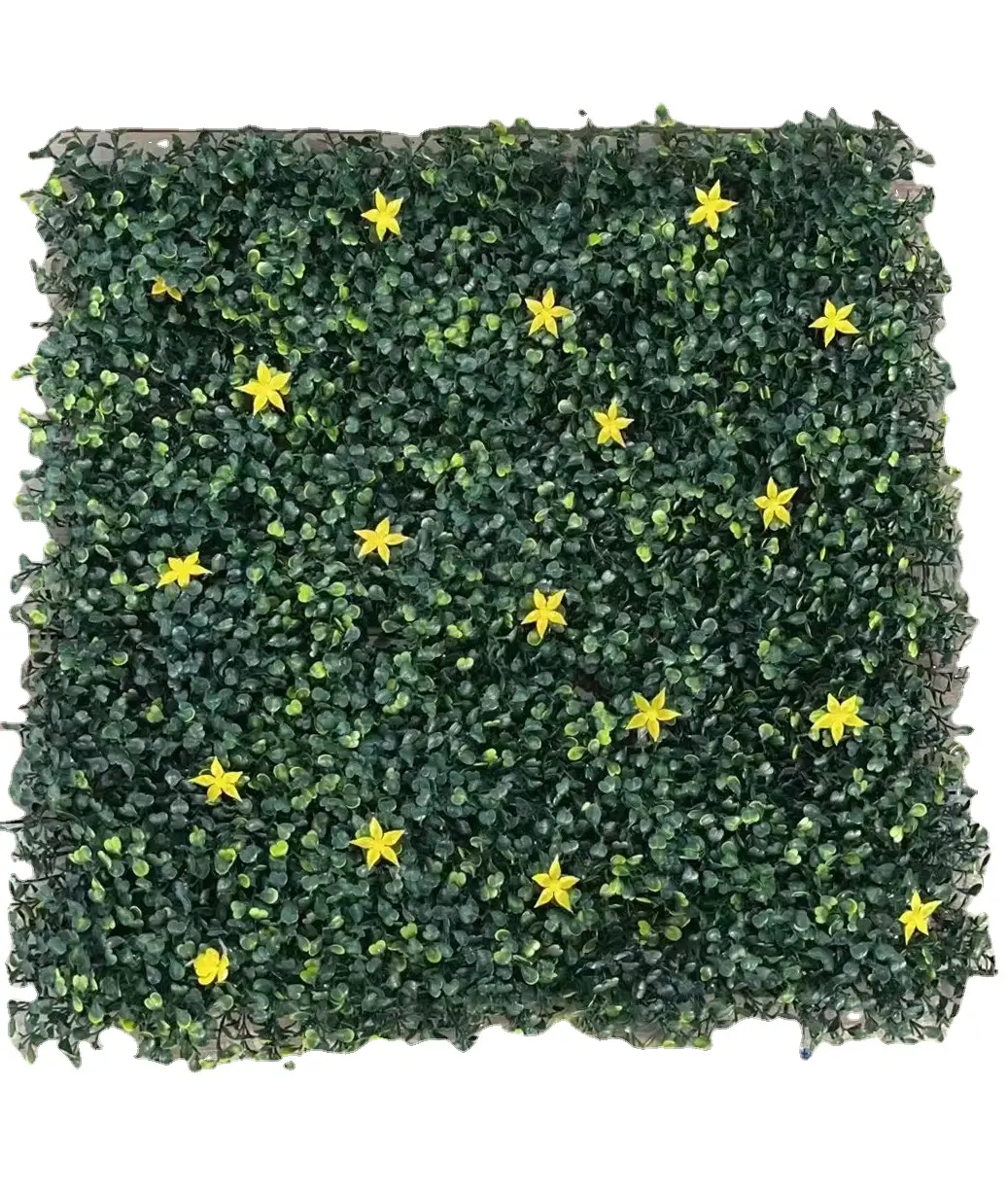 Panel kayu kotak pagar buatan plastik Anti-UV tanaman hijau dinding daun buatan taman vertikal untuk dekorasi dalam ruangan luar ruangan