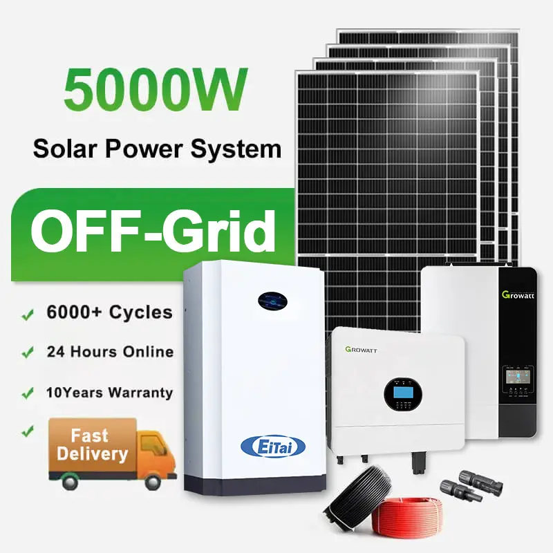 Eitai Nuevo Modelo 5Kw 10Kw 220V Fuera DE LA Red Monofásico Growatt Inversor Sistema de Energía Solar PARA EL Hogar con Batería de Litio