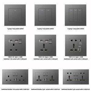 通用13A英国插座，带USB快速充电Type-c英国标准方脚三孔灰色86面板 - Product Image 2