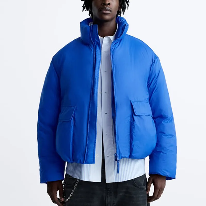 Chaqueta acolchada de talla grande para hombre, chaqueta acolchada transpirable para snowboard de invierno, impermeable, azul, Boxy Fit, chaqueta acolchada corta