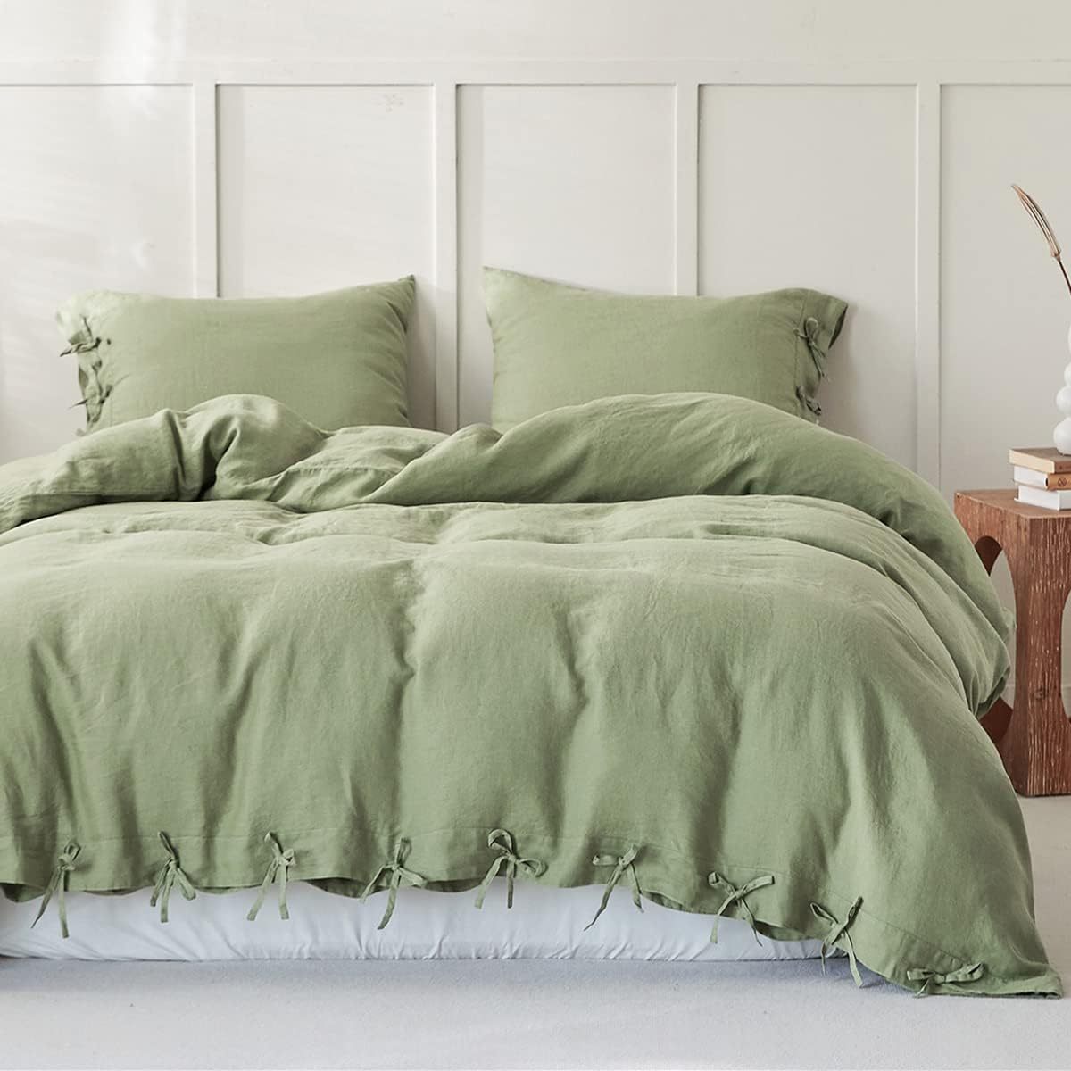 decorazione con fiocco verde salvia