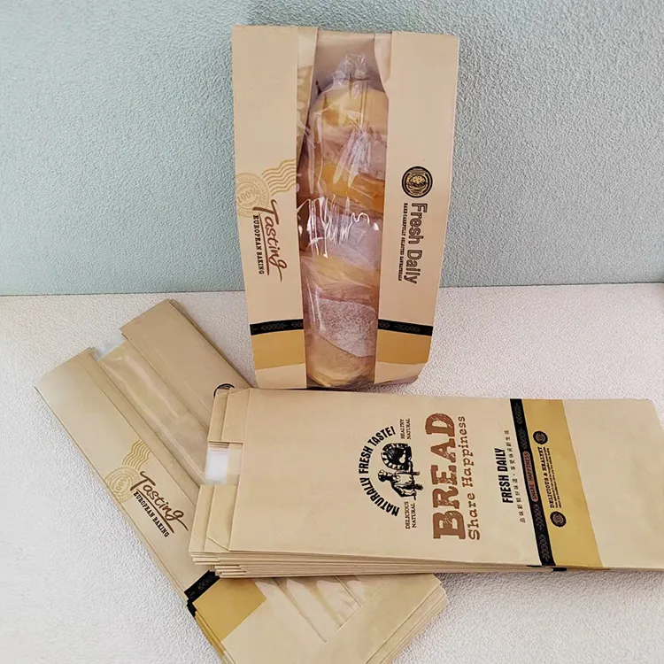 Sacs en papier Kraft personnalisés marron, pour pain, Dessert, gâteau, sac en papier pour panier à pain, 10 unités, en stock
