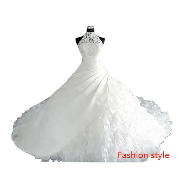 Prezzo di fabbrica abito da sposa in Tulle da donna di lusso in pizzo abito da sposa pesante perline cattedrale treno