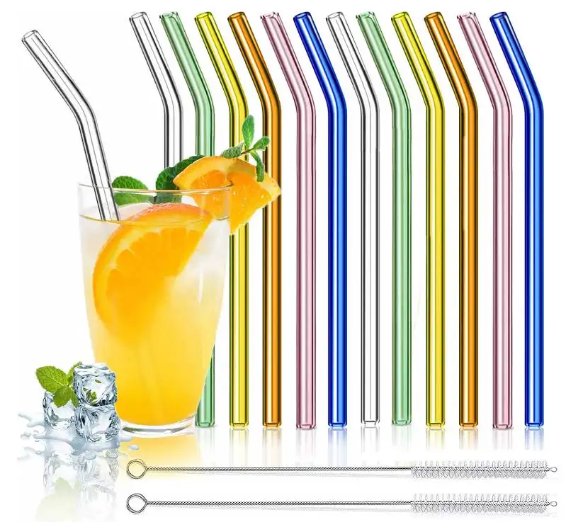 ग्लास तिनके के साथ पुन: प्रयोज्य तुला ग्लास पीने के तिनके 2 सफाई ब्रश