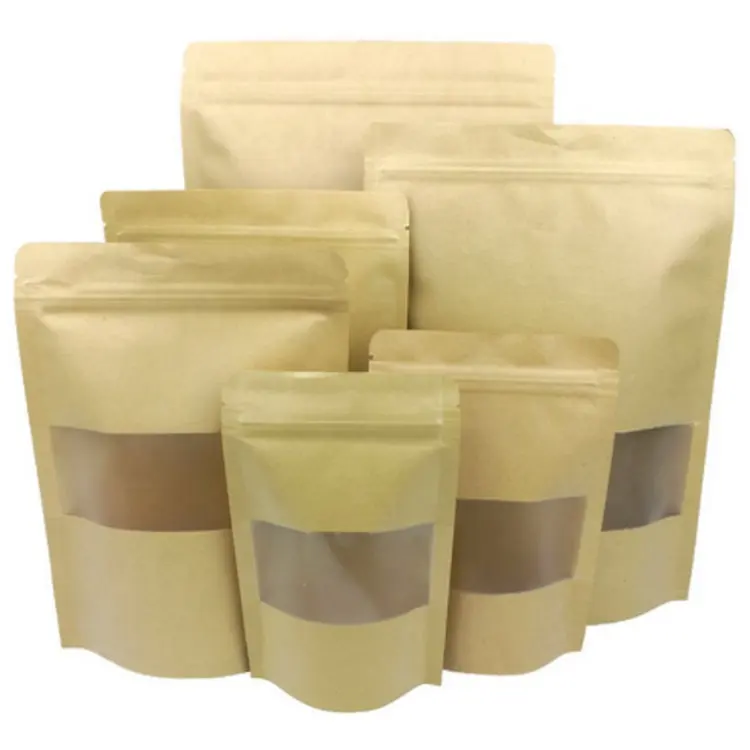 Yiwu Manufacturer Factory Outlet Kraft Paper Doypack Plastic Bag with Window Premium Product Display Packaging Plastic Bag