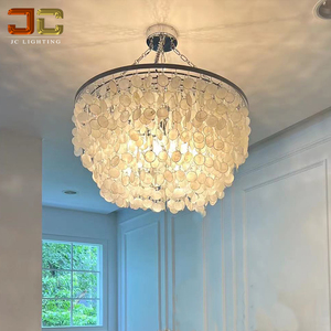 JC LUXU LIGHTINGクローム仕上げカスタムペンダントマザーオブパールシェルシャンデリア手作りドローイングリングドロップライトダイニング用 - Product Image 1