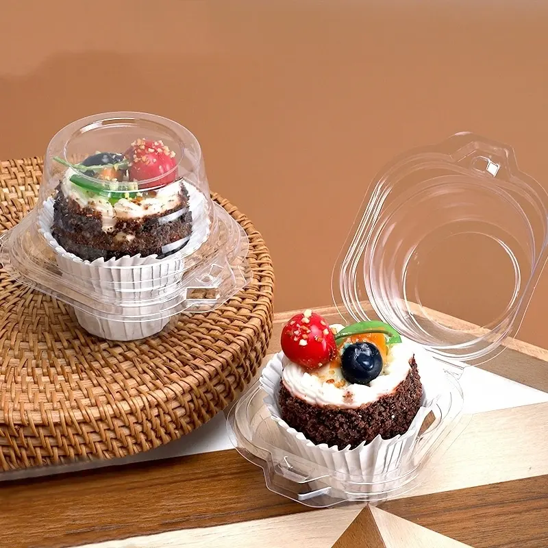 עיצוב חדש קופסאות עוגות פלסטיק PET קופסאות אריזות קאפקייקס חד פעמיות לעוגת חתונה
