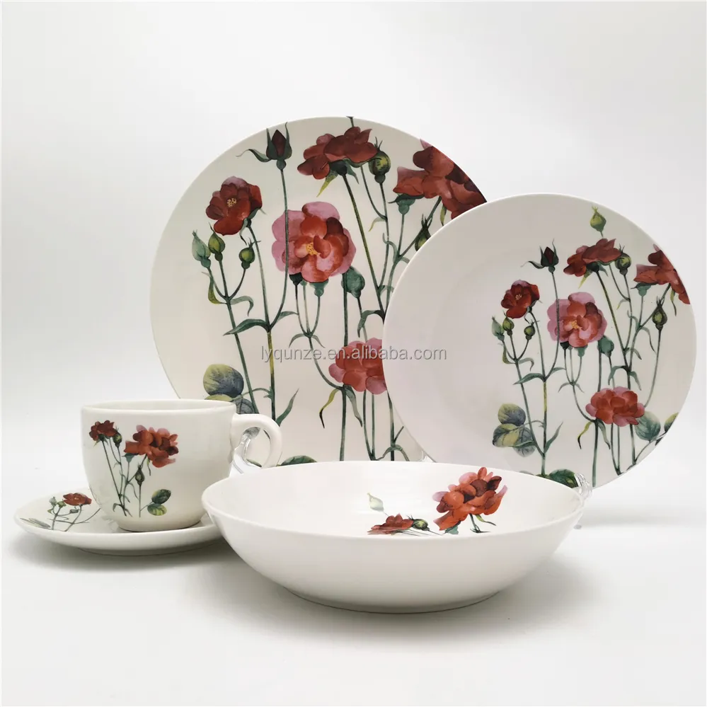 Excelente flor vermelha jogo de jantar de porcelana excelente houseware produtos de porcelana fina real