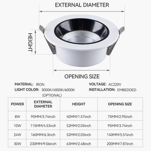 商用省エネ住宅屋内COBスポットライト天井AC220V 8W 10W 24W 30W LEDダウンランプ廊下用