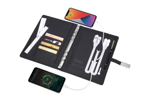 企业标志定制电子日记智能电源笔记本，带无线充电器<span class=keywords><strong>Usb</strong></span>商务促销礼品套装