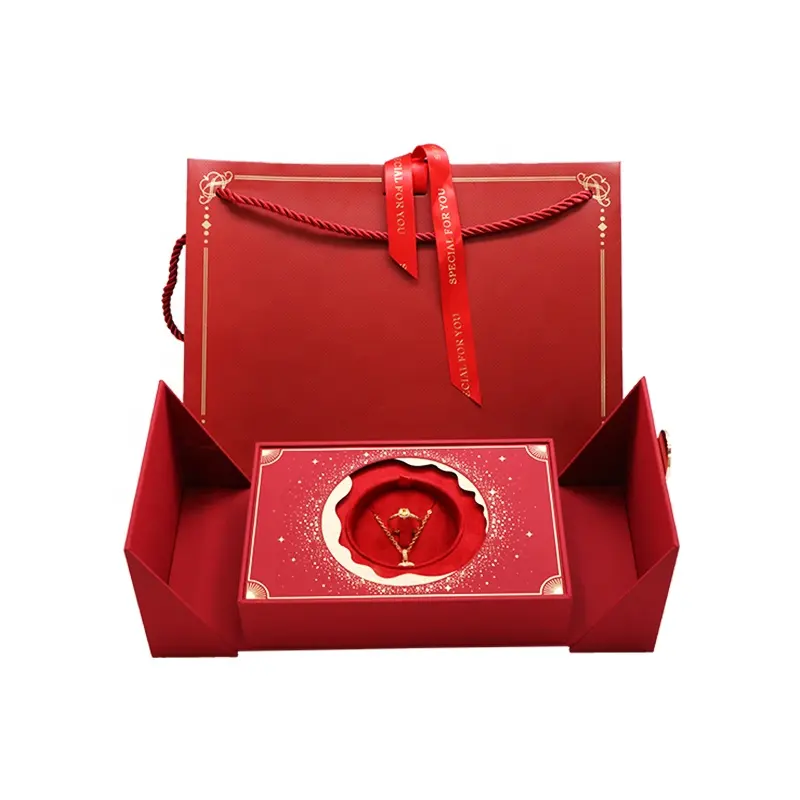 Confezione regalo di nozze di carta personalizzata superiore MOQ basso confezione di gioielli con ciondolo romantico