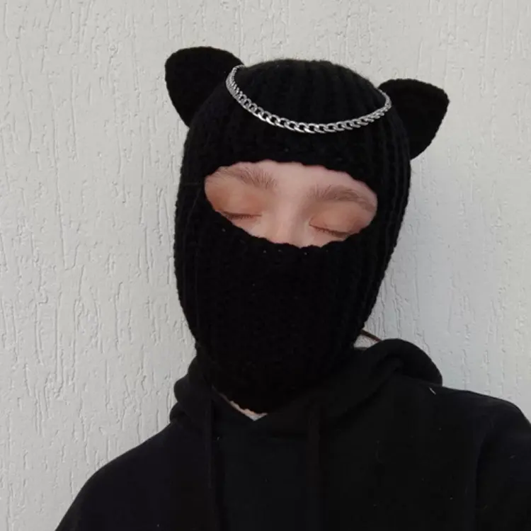 Balaclava de urso, balaclava de orelha preta para homens e mulheres, rosto inteiro, um furo, máscara variada de esqui, crochê, chapéu a granel, inverno, venda imperdível, F-889