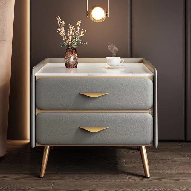 Light gray (top surface of the slab) with gold accessories