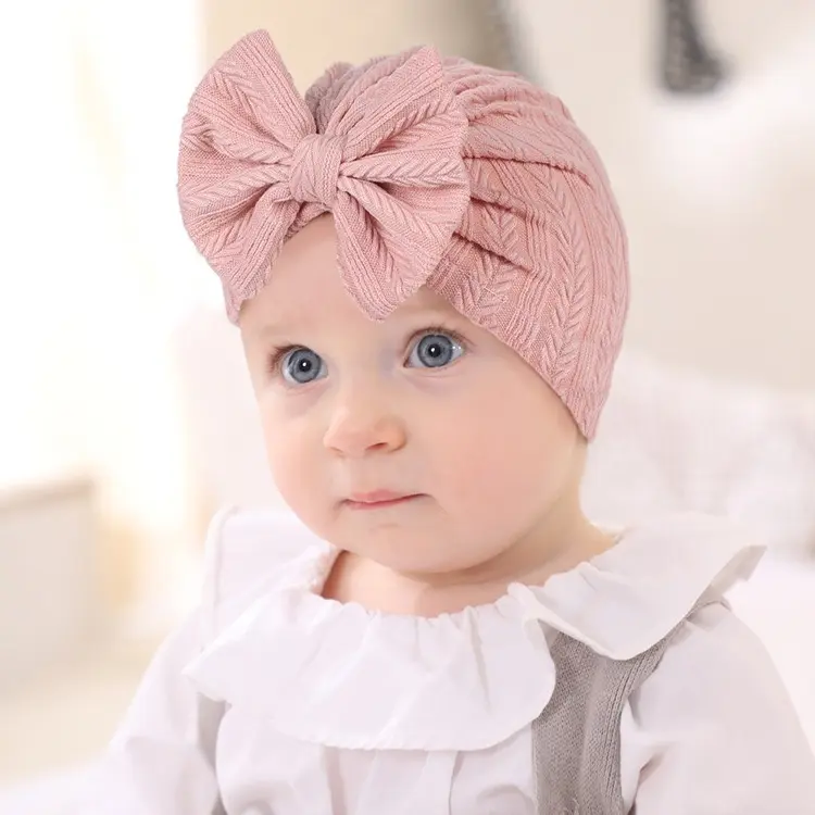 Songmay gorro infantil de bebê, acessório de cabelo para recém-nascido, gorro turbante, quente e macio, envoltório de cabeça com laço