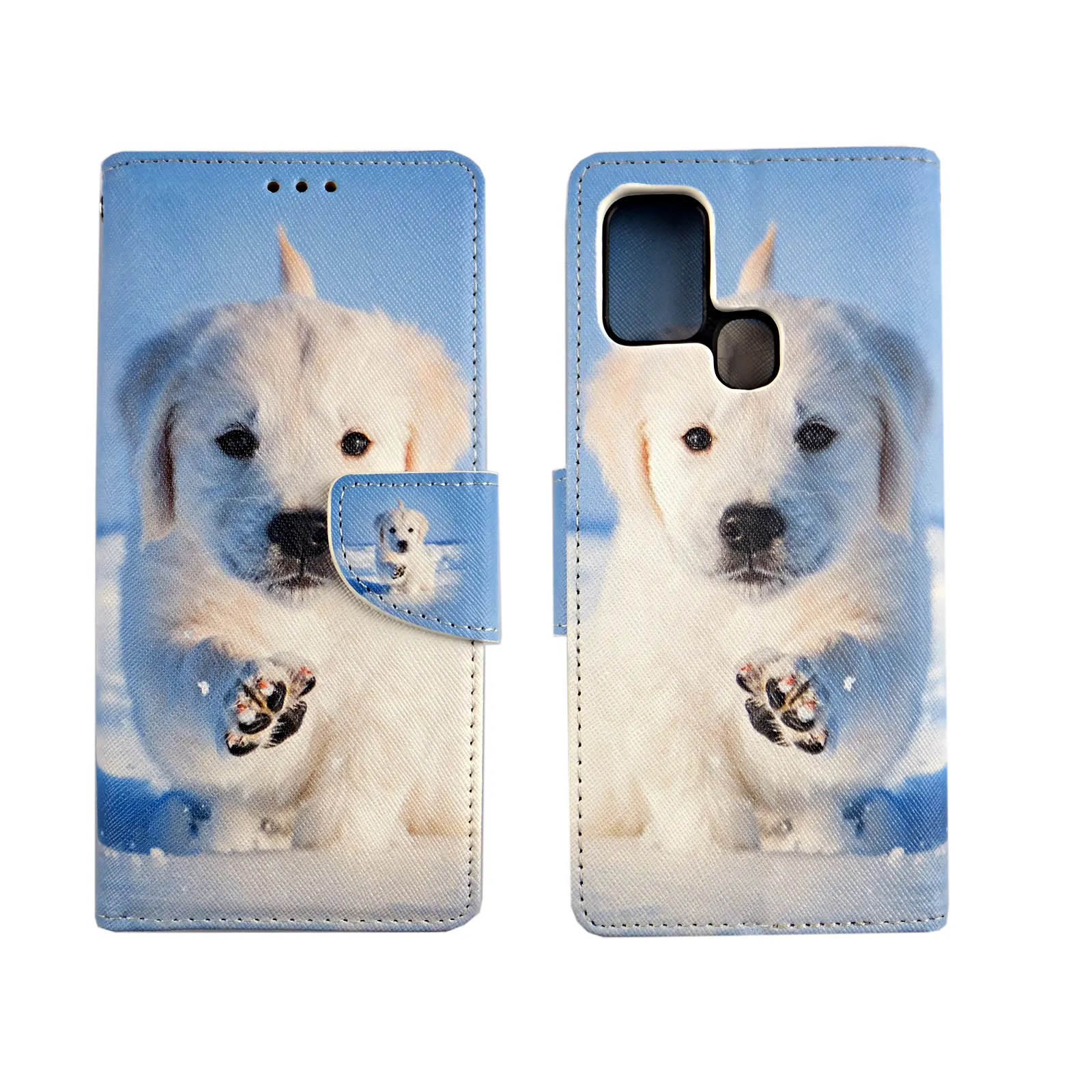 하이 엔드 화이트 강아지 마그네틱 카드 홀더 지갑 휴대 전화 케이스 삼성 A32 용 카드 홀더이있는 전화 케이스