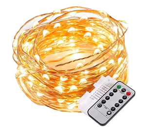 Guirnalda de luces LED impermeables de 10m, temporizador con batería, Control remoto, luces estrelladas de cobre para Navidad al aire libre