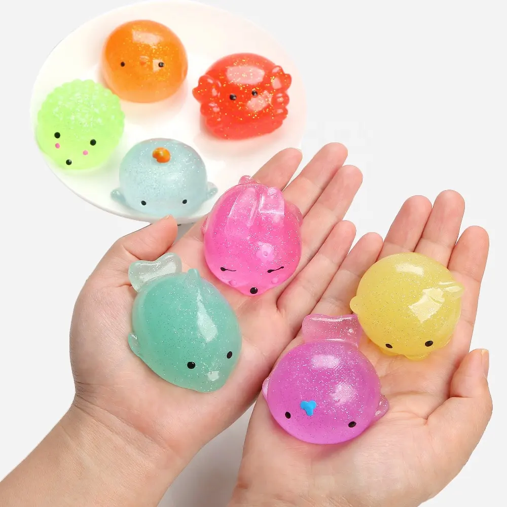 Kawaii Stretch Animal Mochi antistress Ball Small TPR gomma morbida Cartoon Animal novità Animal Glitter Jelly Sticky Toys