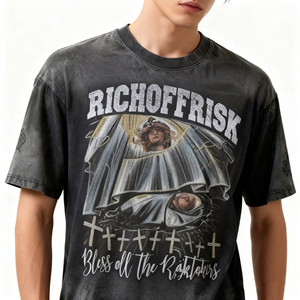 Tùy chỉnh axit rửa cổ điển T-shirt-Heavyweight rửa quá khổ TEE cho DTG in ấn | OEM Bán Buôn Đồ Họa Tee - Product Image 3