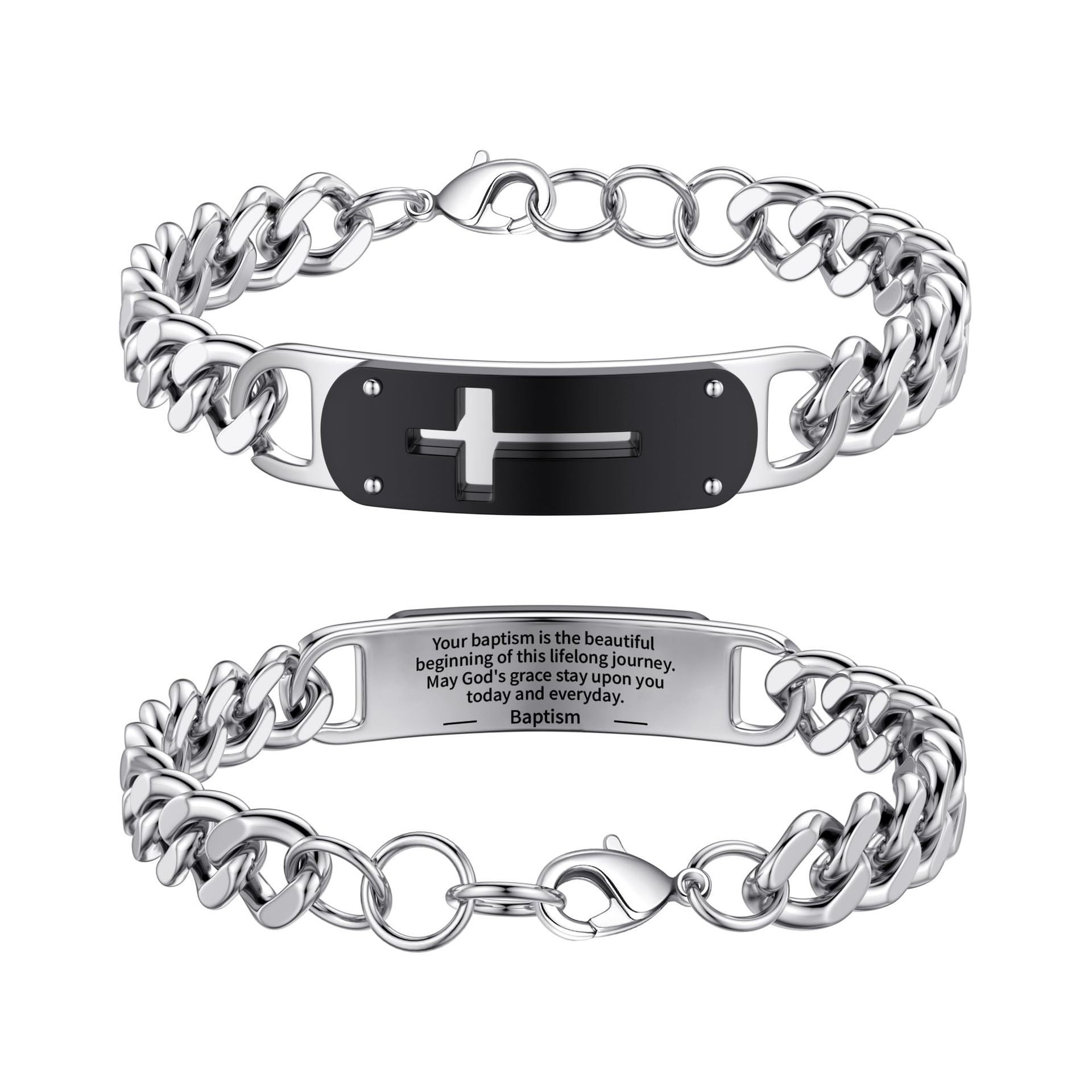 Bracelet croix courbée gravée Bap