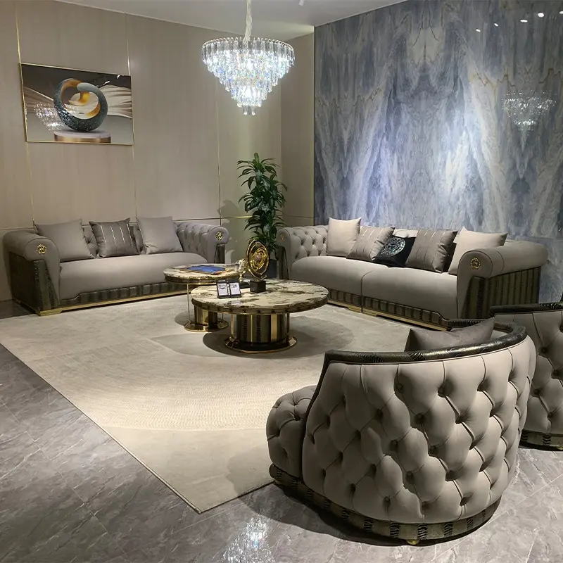 Luxury modern light luxury villa leather sofa Italian design high-end hotel luxury living room furniture