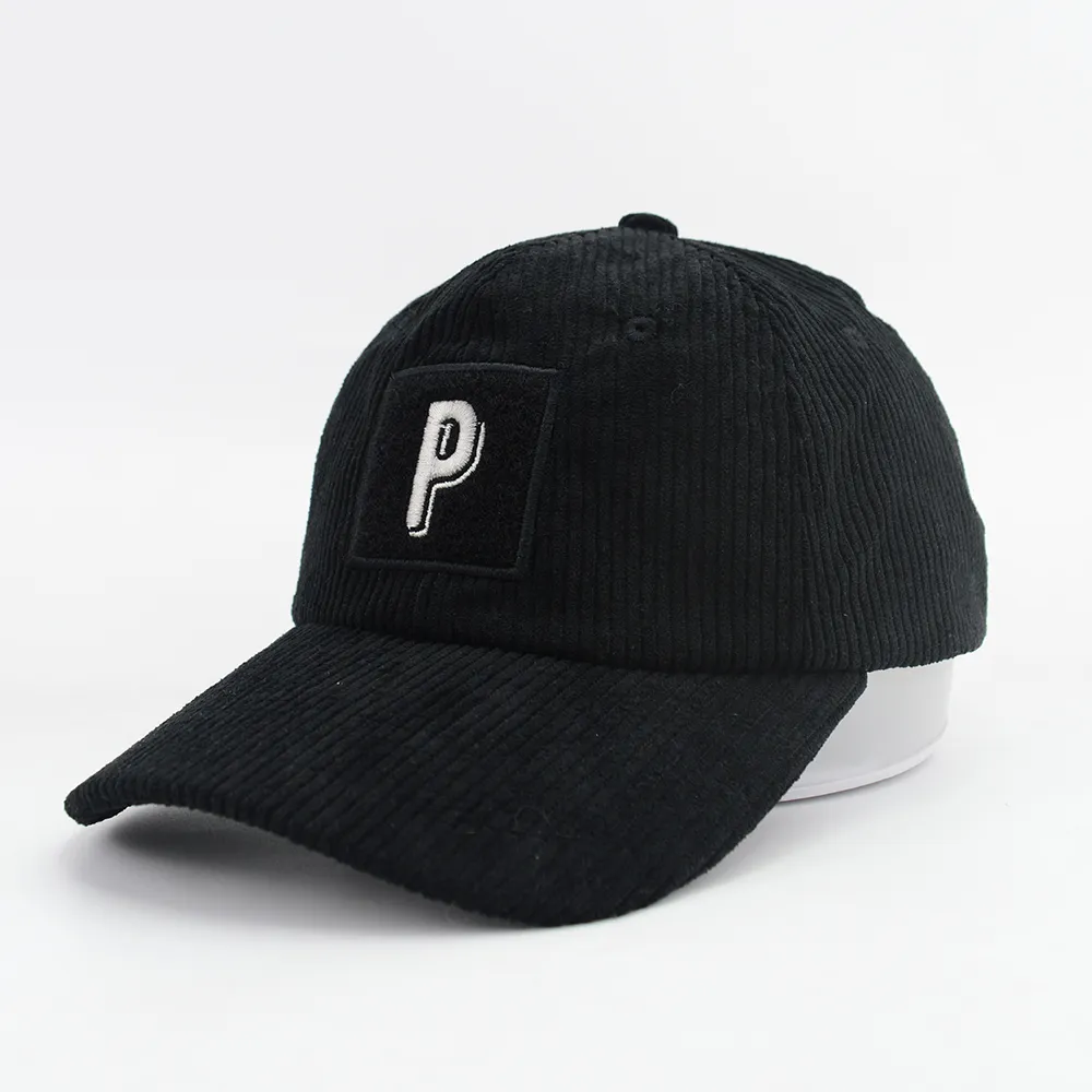 カスタム高品質6パネルループ刺Embroideryパッチロゴ湾曲つばゴラススナップバック男性コーデュロイ野球帽スポーツ帽子