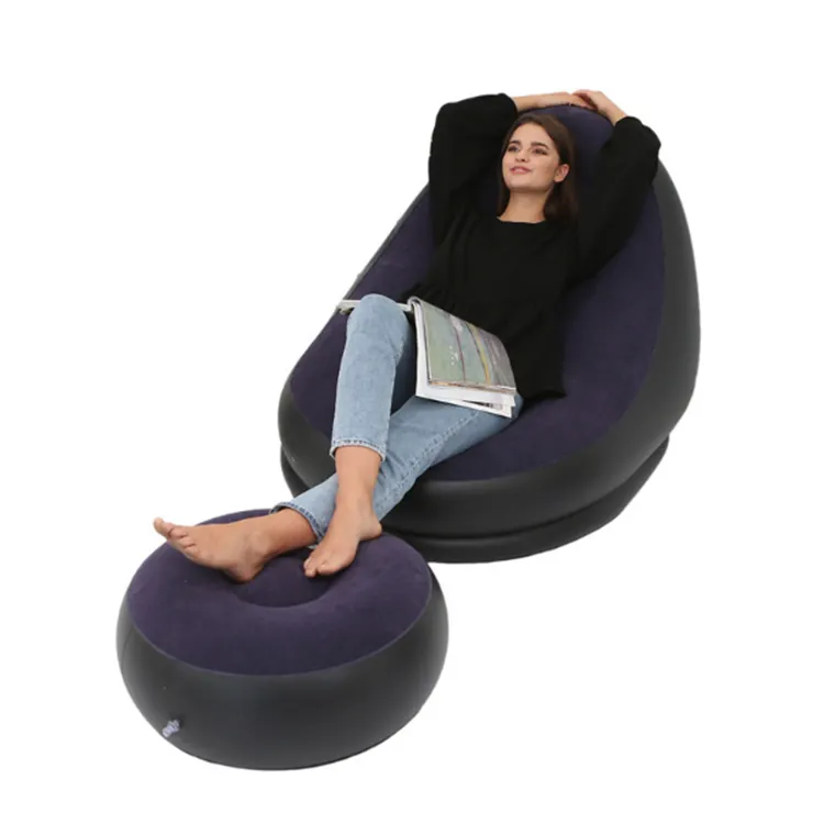 Canapé géant bleu foncé gonflable fauteuil paresseux avec pouf