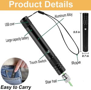 Rot Grün Laserpointer 2000 Meter Langstrecken-Hochleistungs-Taschenlampe Wiederauf ladbarer Zeiger für USB mit einstellbarem Sternkopf - Product Image 5
