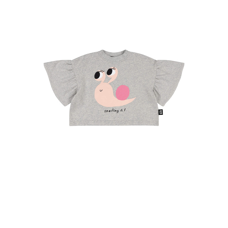 Sweat-shirt gris à volants motif escargot LMH
