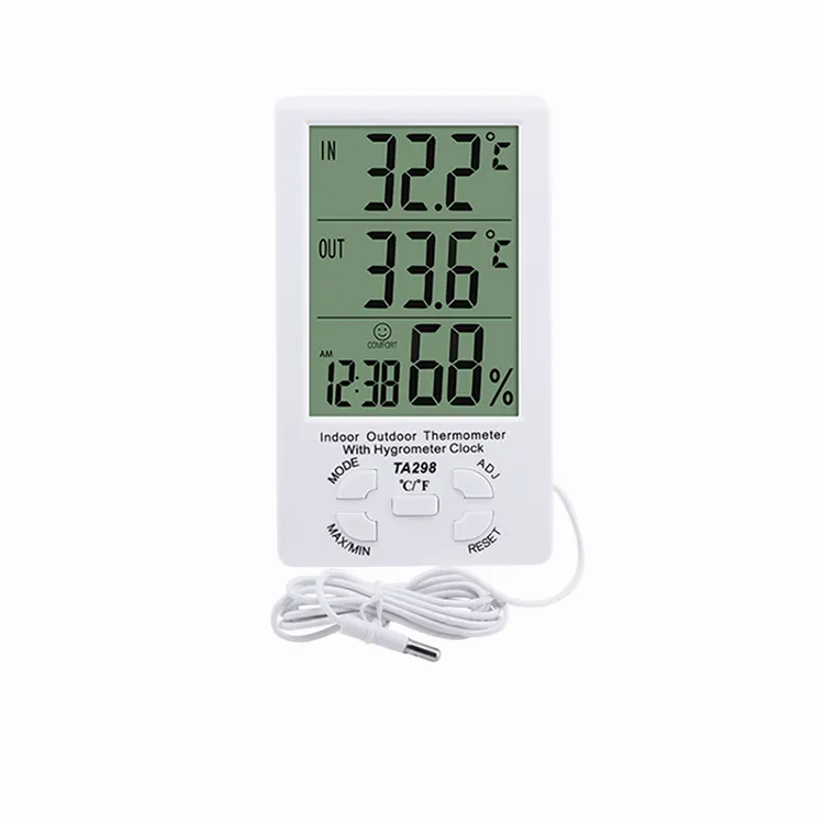 Termómetro con pantalla de temperatura dual, función de memoria máxima y mínima, para interiores y exteriores