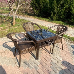 户外家具露台套装可堆叠聚氯乙烯材料柳条编织餐椅塑料藤椅 - Product Image 5