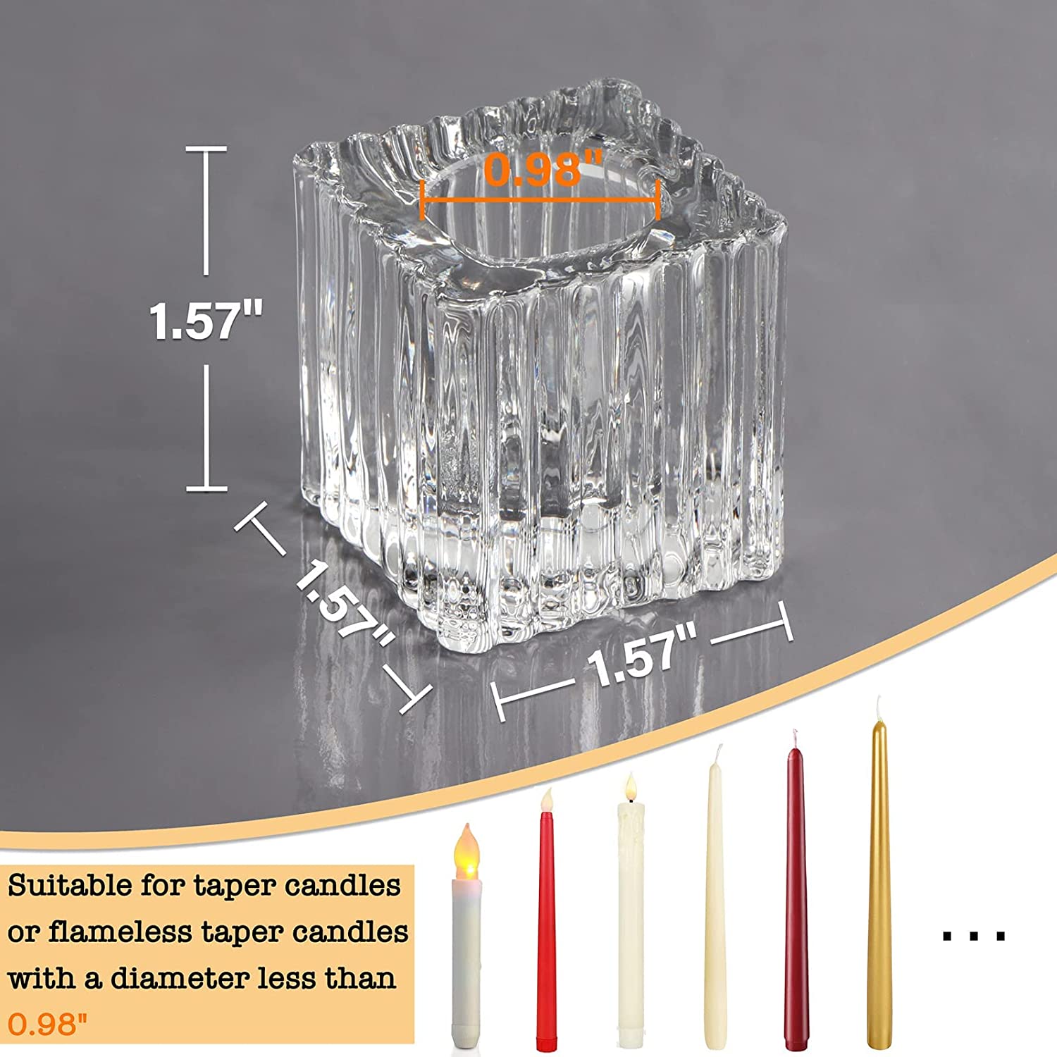 0.98''Taper Candle Holders Small Glass Candlestick Holders Clear Glass Candle Holders