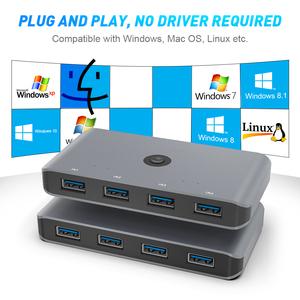 Aluminium Selector 4 Computer mit 4 USB-Geräten KVM Switch Hub-Adapter USB 3.0-Umschalter für Maus-Tastatur-Scanner-Drucker