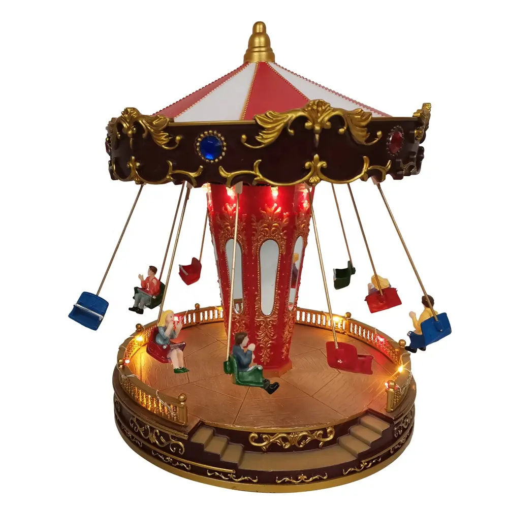 Nouvelle arrivée rouge Noël musical LED éclairé et animé Carrousel de Noël DÉCORATION DE NOËL 2024 musique VILLAGE DE NOËL