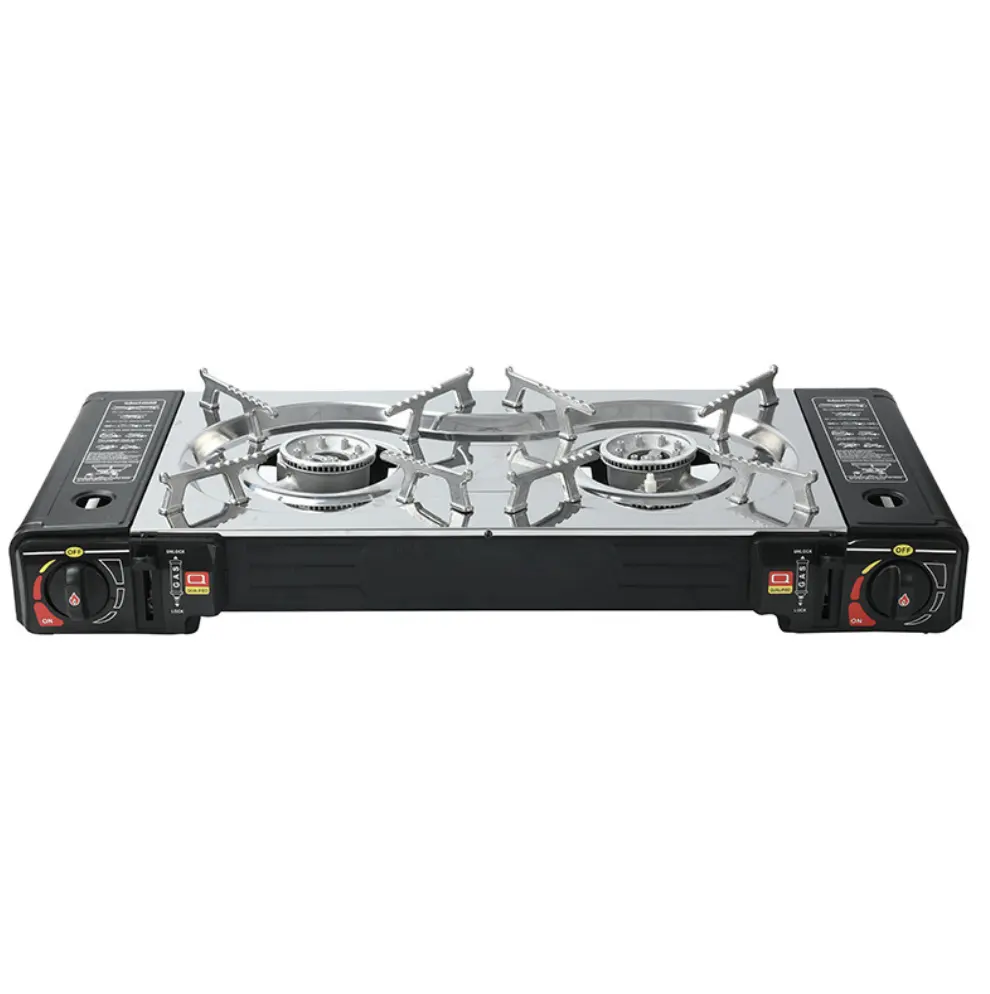 SOLO WILD Cooking Stainless Steel Double Burner Tabletop Gas Portable Stove Camping Wholesale Custom Double Gas Stove Buruner