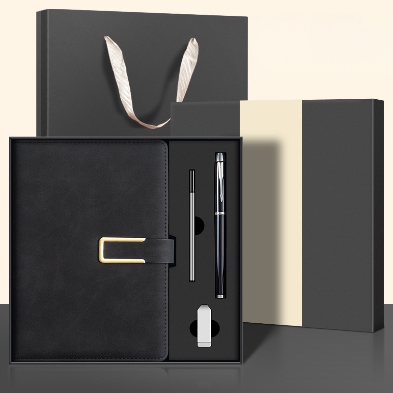 Athens noir + stylo en métal + recharge de stylo + clé USB + sac cadeau
