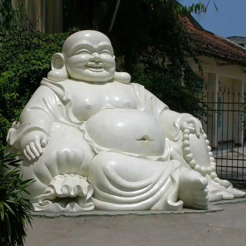 Main grandeur nature envie de pierre naturelle Antique pierre blanche assis bouddha Sculpture marbre riant bouddha Statues