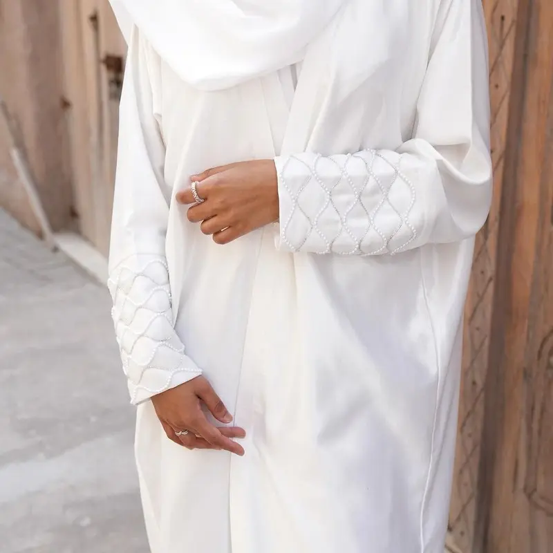 Mexizo nouveauté luxe doux mode abaya ouverte avec broderie perles blanc sur les manches robe pour femme musulmane