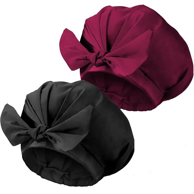 Cuffie da doccia cuffie per capelli da bagno con fiocco nero rosa cuffie da bagno regolabili con turbante impermeabile riutilizzabili per donna ragazza