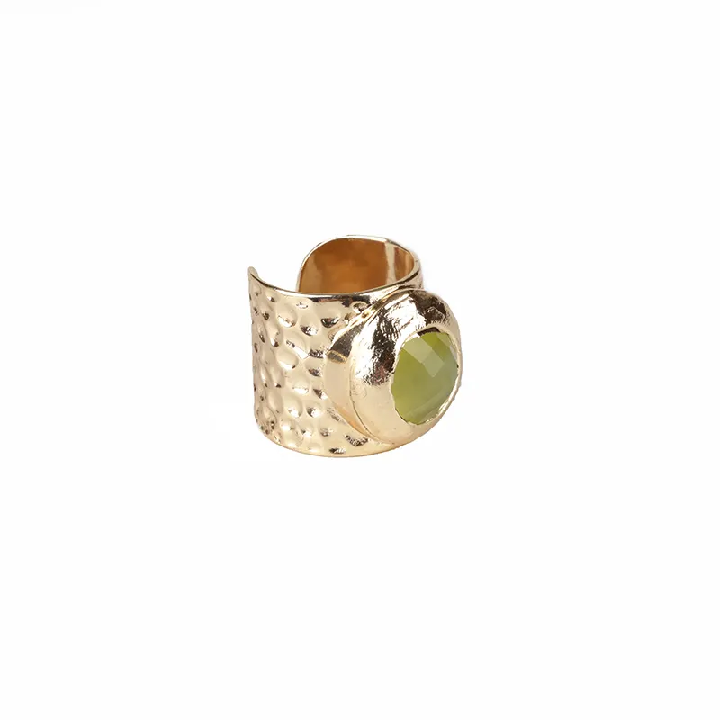 Bracciale largo oro verde cristallo pietra preziosa fascino perlina anello regolabile in pietra preziosa martellata aperta per uomo donna