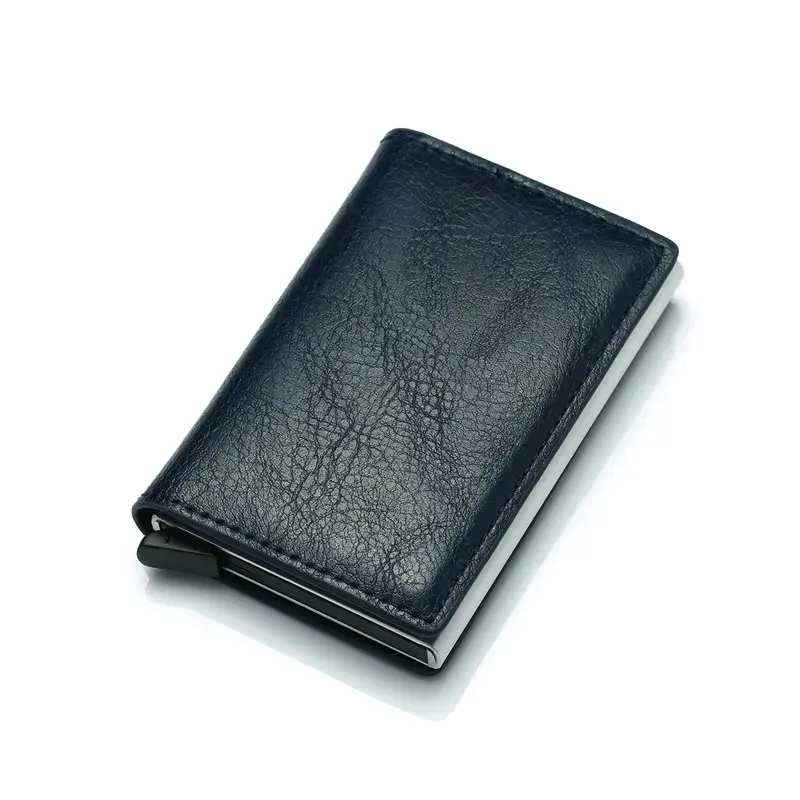 Portafoglio Rfid in metallo in pelle Pu Minibook che blocca il portafoglio automatico in alluminio personalizzato Smart Cartera porta carte di credito Pop-Up