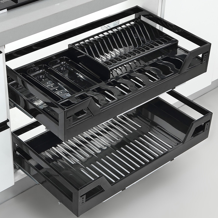 Two Layers Kitchen Storage Cabinet Drawer Hardware Dish Rack Pull out Basket