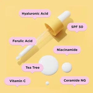 Yağsız su geçirmez güneş kremi Serum Glow nemlendirici yüz güneş kremi Serum özel etiket 50ML organik SPF <span class=keywords><strong>50</strong></span> cam şişe kollajen