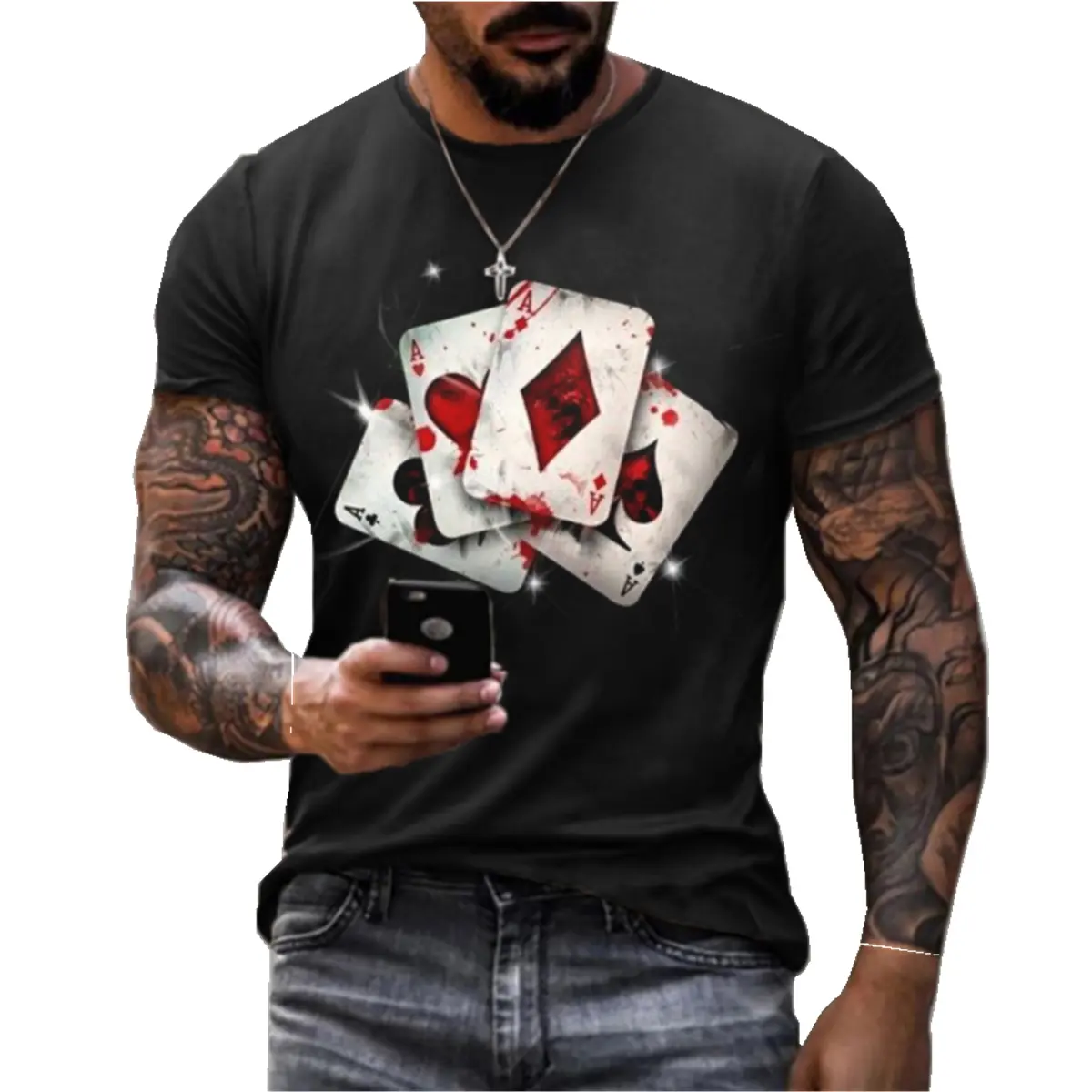 Дешевая Премиум уличная одежда оптом 100% полиэстер дешевая оптовая покерная карта футболка с индивидуальным логотипом