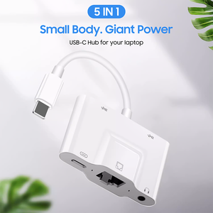 Wholesale USB Hub <strong>Adapter</strong> 5 Ports for IOS with HDMI USB2.0 PD Charge RJ45 Ethernet <strong>3</strong>.5mm AUX Docking Station for <strong>iPad</strong> iPhone