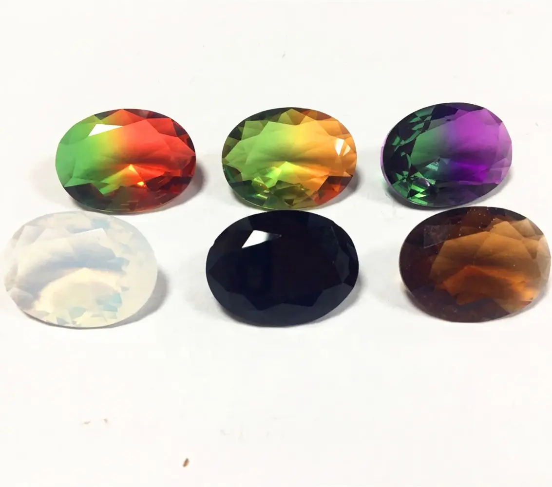 Popular personalizar diamante corte oval 18x25mm, vidro bicolor, gemas de turmalina
