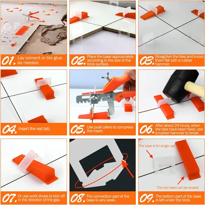 Sistema de nivelación de azulejos, Clips de nivelación para espaciadores de azulejos de suelo de pared