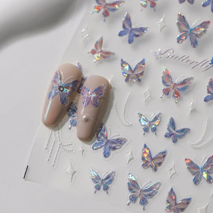 Pegatina de uñas acrílica profesional calcomanías personalizadas LOGO patrón 3D mariposa pegatina de uñas Oso de miel para decoración de uñas