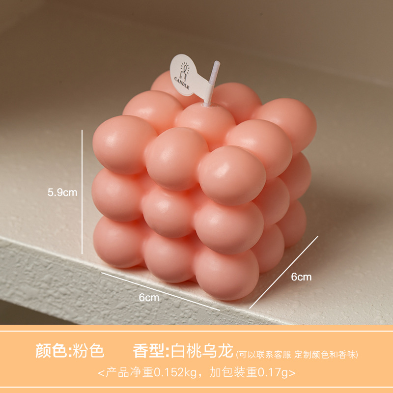 Rubiks cube candle-pink-scent white peach oolong