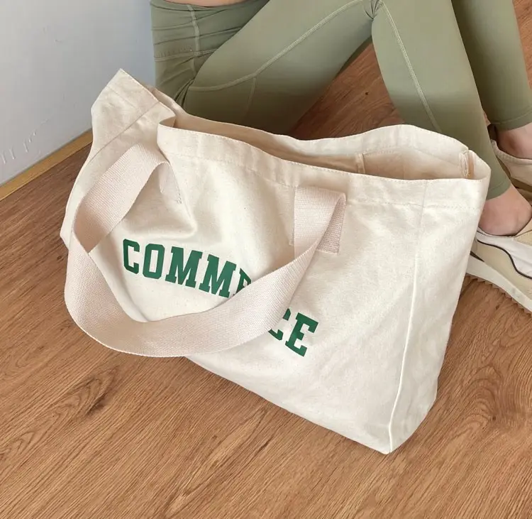 Sac fourre-tout en toile de coton réutilisable de grande taille 12 OZ avec impression de logo surdimensionné et personnalisée Vente en gros