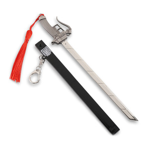 22厘米17设计合金可弹出剑模型钥匙扣，带鞘流苏和支架套装 - Product Image 1